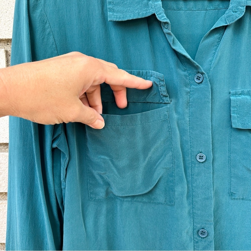 Vintage Moda International 100% Silk Teal Button Down Shirt Blouse Long Sleeve S - Picture 5 of 9